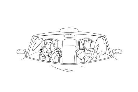 Driver Man Driving Car And Carrying Girl Black Line Pencil Drawing Vector. Driver Drive Transport With Passenger Young Woman. Characters Guy And Lady In Transport, Taxi Carry Client Illustration Car Aesthetic Drawing, Guy Driving Car Aesthetic, Guy Driving Car, Driving Car Aesthetic, Man Driving Car, Taxi Drawing, Couple In Car, New Car Photo, Girls Driving