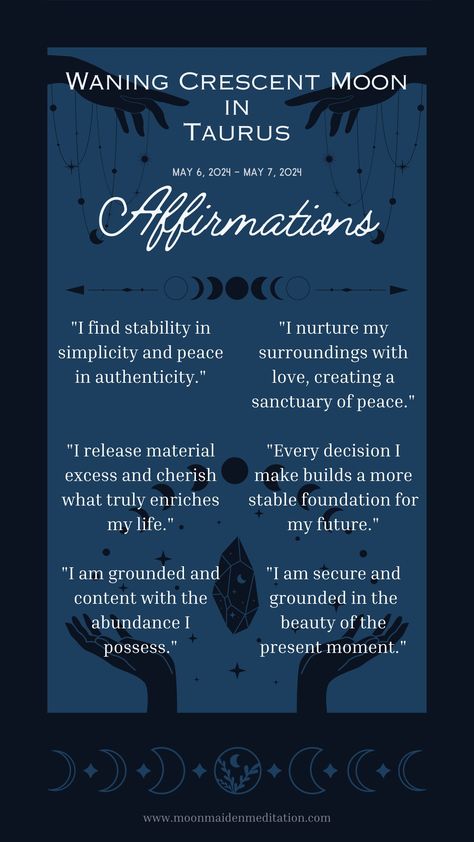 Find stability and reassess your goals with the Waning Crescent Moon in Taurus. This detailed overview helps you understand how to embrace practicality and comfort, letting go of what doesn't serve you. Perfect for those looking to simplify their lives and enhance their sense of security through the power of astrology.


📚 Discover our "Lunar Manifestation Journal Series" today! Waning Crescent Moon, Moon In Taurus, Waning Crescent, Moon Cycles, Manifestation Journal, Ancient Wisdom, Crescent Moon, Crescent, Letting Go