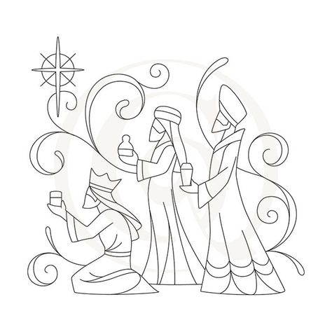 Nativity Scene Embroidery Pattern, Three Wise Men Coloring Page, Nativity Line Art, Nativity Line Drawing, Simple Nativity Drawing, Nativity Scene Drawing, Nativity Drawing, Nativity Pattern, Nativity Coloring Pages