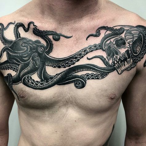 Tentacle Tattoo, Octopus Tattoo Sleeve, Kraken Tattoo, Squid Tattoo, Octopus Tattoo Design, Tattoo Shoulder, Octopus Tattoos, Airbrush Tattoo, Cool Chest Tattoos