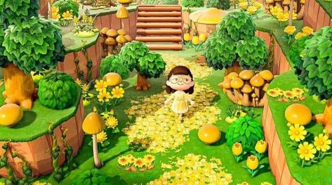 Animal Crossing Yellow Aesthetic, Acnh Yellow Island, Animal Crossing Yellow, Acnh Yellow, Acnh Orange, Yellow Theme, Acnh Ideas, Acnh Inspo, Green Throw