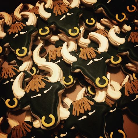 Bull Decorated Sugar Cookies Bull Cookies Decorated, Bull Cookies, Cowboy Cookie, Guys 21st Birthday, Cowboy Theme Party, Cutout Cookies, Cowboy Cookies, Cowboy Theme, Decorated Sugar Cookies