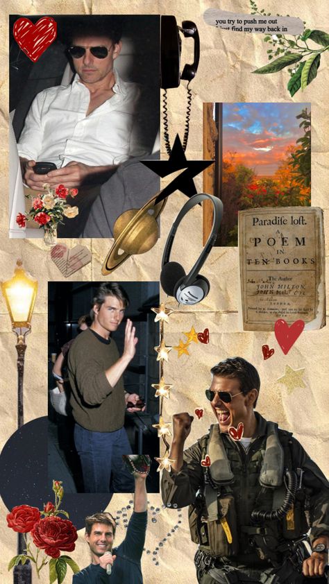 Tom Cruise Collage, Tom Cruise Wallpaper Aesthetic, Tom Cruise Aesthetic, Tom Cruise Wallpaper, Cruise Wallpaper, Vintage Collage Aesthetic, Cruise Aesthetic, 80s Actors, Nypd Blue