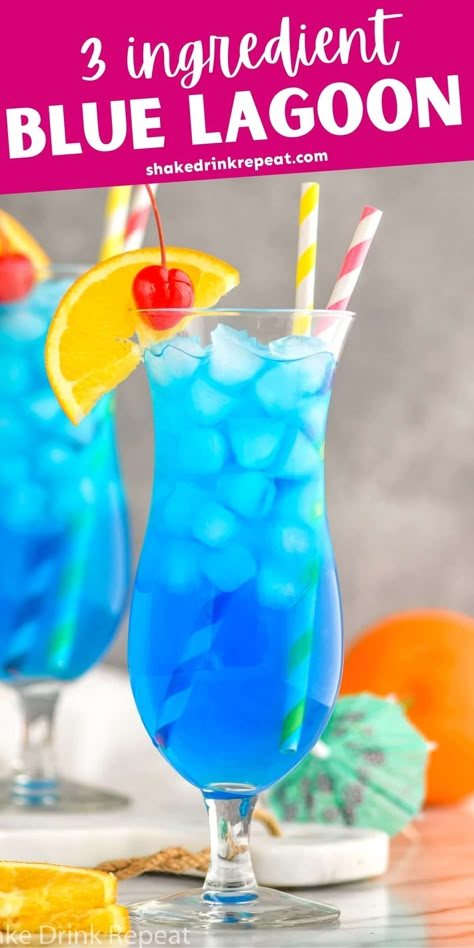 Bluer than the bluest waters, the beautiful hue of the Blue Lagoon Cocktail and its invigorating flavor give vacation vibes wherever you are! The refreshing union of Vodka, Lemonade, and Blue Curacao, makes this cocktail one you can dive right into. Blue Lemonade Alcohol Drink, Cocktail Recipes Blue Curacao, Cocktails With Vodka Recipes, Drinks With Curacao, Lisa Frank Cocktail, Blue Lagoon Cocktail Recipe, Cocktail With Lemonade, Alcoholic Drinks With Lemonade, Blue Lagoon Recipe