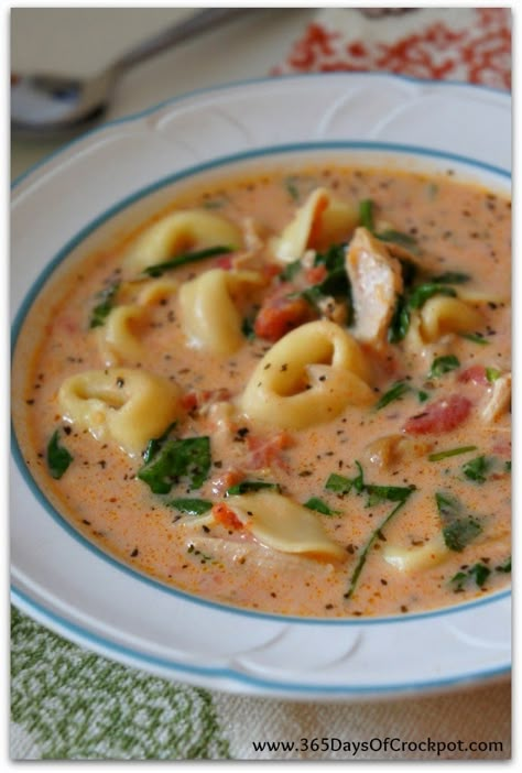 Spinach And Chicken Soup, Creamy Tortellini, Spinach Tortellini Soup, Parmesan Soup, Spinach Soup, Easy One Pot Meals, Tortellini Soup, Prep Recipes, Slow Cooker Soup