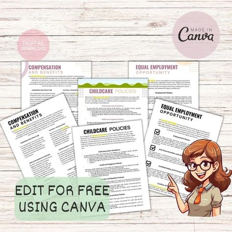 DigitalDreamsEmpo - Etsy Free Canva Elements, Daycare Schedule, Employee Handbook Template, Daycare Curriculum, Starting A Daycare, Employee Handbook, Daycare Center, Onboarding Process, Staff Training