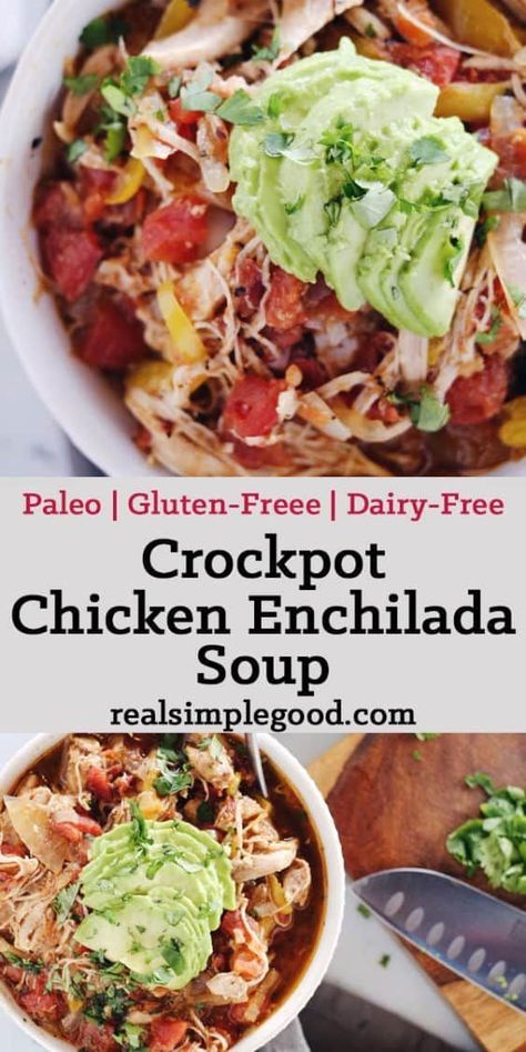 Crockpot Chicken Enchilada Soup, Chicken Enchilada Soup Crock Pot, Crockpot Chicken Enchiladas, Paleo Crockpot Recipes, Soup Paleo, Whole30 Keto, Paleo Crockpot, Chicken Enchilada Soup, Crock Pot Recipes