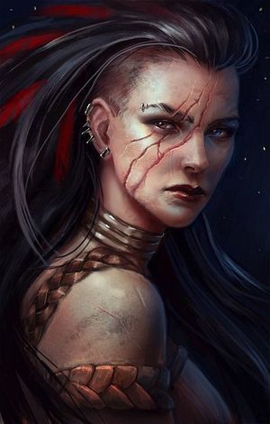 Female character fighter / barbarian with facial scars plaited leather clothing Dnd / Pathfinder character concept Facial Scars, Heroic Fantasy, Fantasy Portraits, Arte Fantasy, 판타지 아트, Fantasy Rpg, Fantasy Inspiration, Dnd Characters, Fantasy Artwork