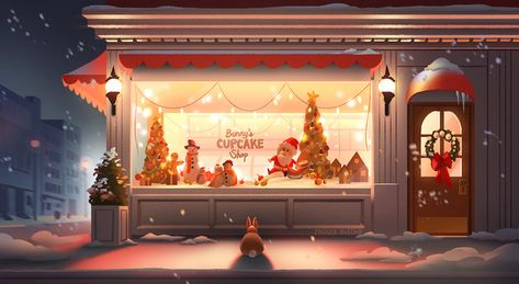 Cupcake Shop, Bunny Cupcakes, Bg Design, Cupcake Shops, Winter Illustration, Scenery Background, Merry Christmas Happy Holidays, Illustration Ideas, Visual Development