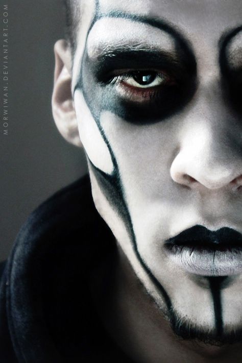 black and white Extreme Make-up, Halloween Hombre, Makeup Zombie, Halloweenský Makeup, Drag Make-up, Goth Guys, Scary Halloween Costume, White Makeup, Scary Halloween Costumes