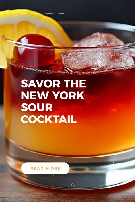 If you're a fan of cocktails that pack a punch, the New York Sour is the perfect drink for you! This unique creation gives a delightful twist to the classic Whiskey Sour by adding red wine, elevating its flavor profile while introducing a hint of boldness and bitterness. Stay ahead of the home bartending game and mix this trendy cocktail at your next gathering. Whether you're enjoying a quiet evening or throwing a party, the New York Sour is sure to impress your guests with its crafty blend of flavors. Discover how to perfect this chic drink today! Cocktails With Sweet And Sour, Drinks With Sour Mix Cocktail Recipes, Rusty Nail Cocktail, Bourbon Sour Cocktail Recipes, New York Sour Cocktails, Penicillin Cocktail, Wine Float, Hot Toddy Cocktail, Sour Cocktails