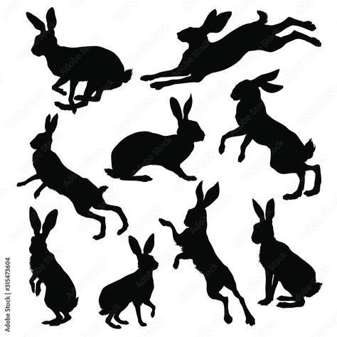 Hare silhouette set. Vector illustration Stock Vector | Adobe Stock Hare Silhouette, Hare Pictures, Hare Illustration, Space Bunnies, Nativity Silhouette, Rabbit Silhouette, Winter Art Projects, Simple Line Drawings, Rabbit Art