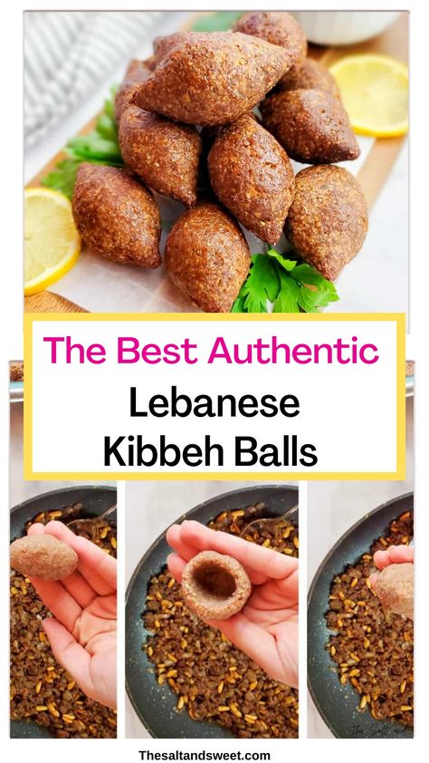 Lebanese kibbeh balls Baked Kibbeh Recipe Lebanese, Kibe Recipe, Authentic Lebanese Recipes, Kibbeh Recipes, Kibeh Lebanese, Lebanese Kibbeh Recipe, Kibbe Recipe, Fried Kibbeh Recipe, Kubba Recipe