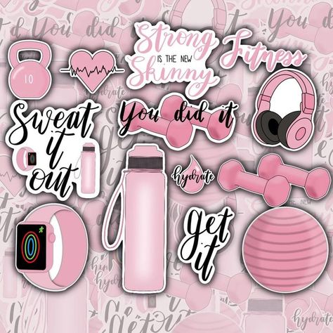 Workout Stickers, Pink Fitness, Fitness Planner Stickers, Pink Workout, Motivational Workout, Scrapbook Printables, Digital Stickers, Fitness Planner, Digital Sticker