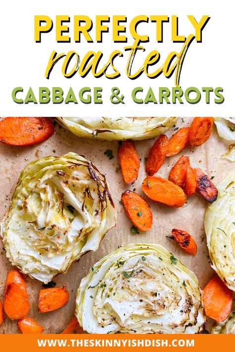 These Roasted Cabbage and Carrots are a budget friendly, healthy, and totally delish all in one sheet pan side dish that will go perfectly with so many meals. Tender roasted cabbage, sweet and savory carrots are perfectly seasoned and roasted for the perfect texture. Savory Carrots, Carrots In Oven, Carrot Recipes Side Dishes, Skinnyish Dish, Cabbage And Carrots, Cooking Avocado, Baked Cabbage, Cabbage And Potatoes, Spiced Carrots