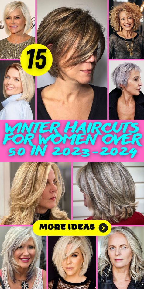 Transform your look with winter hair magic! Our icy tones and cool hues capture the essence of the season, making your hair the centerpiece of winter beauty. Let your hair sparkle like snowflakes. ❄️✨ #WinterHairMagic #IcyBlondeBeauty Hair Cuts For Over 50 Medium Length, Haircuts Over 50 Medium, Fine Flat Hair Haircuts 2023, New Hair Cut2023, Short Length Hair With Layers Over 50, Hair Styles For Medium Length 2023 Women, Medium Length Bob Haircuts For Women, Medium Haircut Ideas For Women, Winter Haircuts 2023