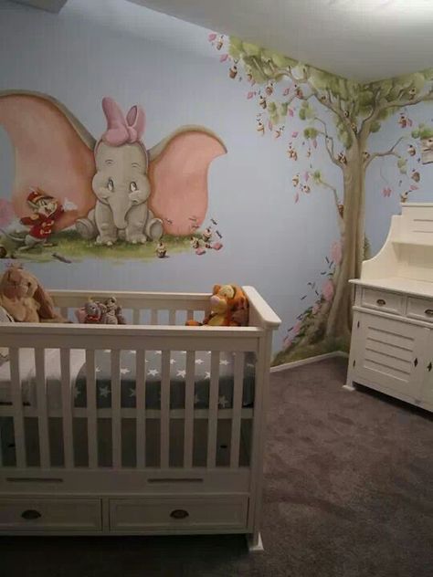 I want this baby room! Amazing Girls Disney Nursery, Dumbo Nursery, Disney Baby Rooms, Vintage Girl Nursery, Storybook Nursery, Deco Disney, Girl Nursery Themes, Baby Room Neutral, Trendy Baby Nursery