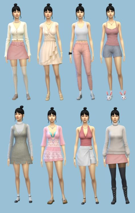 Sims 4 cute outfit inspiration in pastel tones 💚 my ID is Yuna_licht. #ts4 #sims4 #sims4outfits #ts4outfits #sims #sims4outfitinspiration Sims 4 Pink Outfits No Cc, Sims Looks Ideas, Sims 4 Outfit Inspo No Cc, Sims Basegame Outfits, Cute Sims 4 Characters No Cc, Sims 4 Base Game Outfits Ideas Y2k, Cute Sims Outfits No Cc, Sims 4 No Cc Outfits Ideas, Cute Sims 4 Outfits Cc