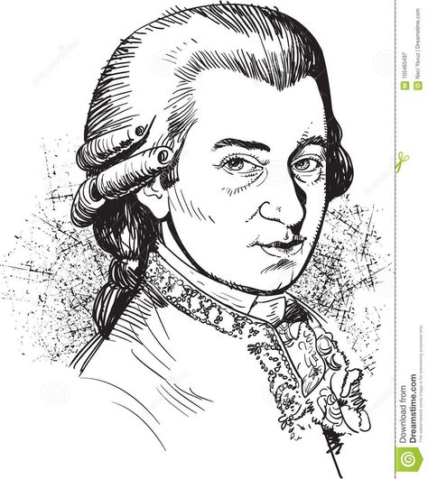 Mozart Portrait, Eiffel Tower Tattoo, Illustration Line Art, Moonlight Photography, Instruments Art, Wolfgang Amadeus Mozart, Line Art Illustration, Amadeus Mozart, Line Art Vector