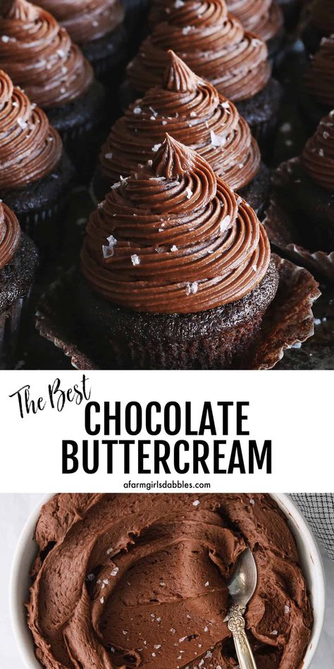 Made with just a few ingredients in under 10 minutes, this Chocolate Buttercream is rich and chocolatey, with a smooth and creamy texture. Perfect for topping cupcakes, cakes, and more. It's my absolute favorite chocolate buttercream! Best Chocolate Buttercream, Best Chocolate Frosting, Ganache Recipes, Chocolate Buttercream Frosting Recipe, Chocolate Buttercream Recipe, Chocolate Buttercream Icing, Frosting Recipes Easy, Chocolate Frosting Recipes, Cake Frosting Recipe