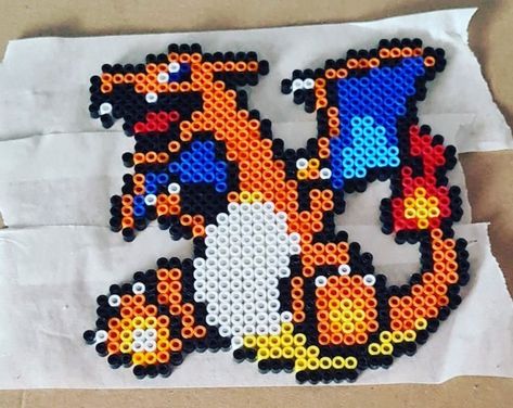 Charizard Pearl Beads, Perler Bead Charizard, Charizard Perler Bead Pattern, Charizard Perler Beads, Pokemon Perler Bead Patterns, Perler Bead Pokemon Patterns, Hama Beads Pokemon, Christmas Perler Beads, Pokemon Bead