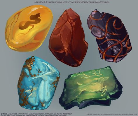 Stones by GreekCeltic on DeviantArt Magic Stone Art, Magic Stones Fantasy Art, Fantasy Stone, Crystal Drawing, D D Items, Magic Stones, Props Art, Magic Items, Magical Stones