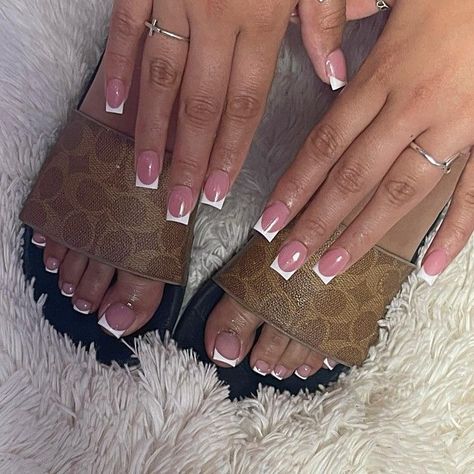 Acrylic Toes French Tip, Toes French Tip, Frenchies Nails, Coach Slides, Kylie Nails, Gel Toe Nails, Acrylic Toes, Acrylic Toe Nails, Girly Acrylic Nails