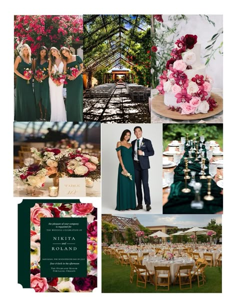 Emerald Green And Fuchsia Wedding, Emerald Green And Fuschia Wedding Decor, Emerald And Berry Wedding, Emerald Green And Fuschia Wedding, Berry Wedding Theme, Dark Green Wedding Colors, Pink And Emerald Wedding, Emerald Green And Pink Wedding, Fuchsia Wedding Colors