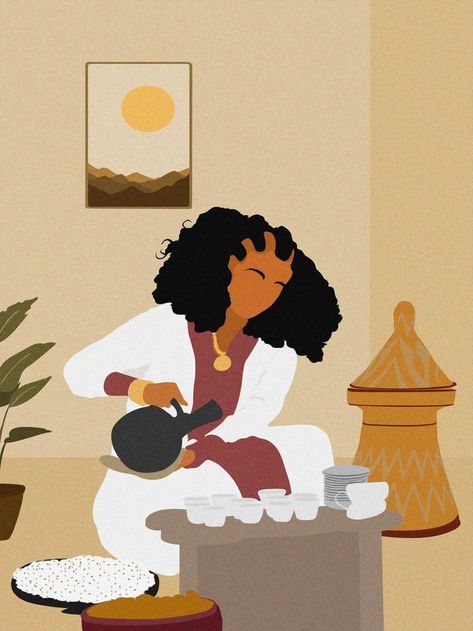 Eritrean Art, Woman With Coffee, Coffee Ceremony, Ethiopian Women, Afrocentric Art, Black Art Painting, Swag Art, Cute Doodles Drawings, Flower Background Wallpaper