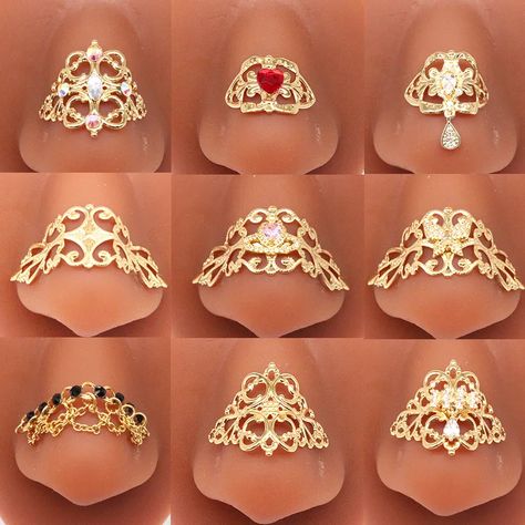 Fake Nose Rings Diamond, Wire Nose Cuff Tutorial, Faux Nose Ring Gold, Dangling Nose Cuff, Wire Nose Bridge Cuff, Cuffs Diy, Anklets Diy, Fake Nose Rings, Fake Nose