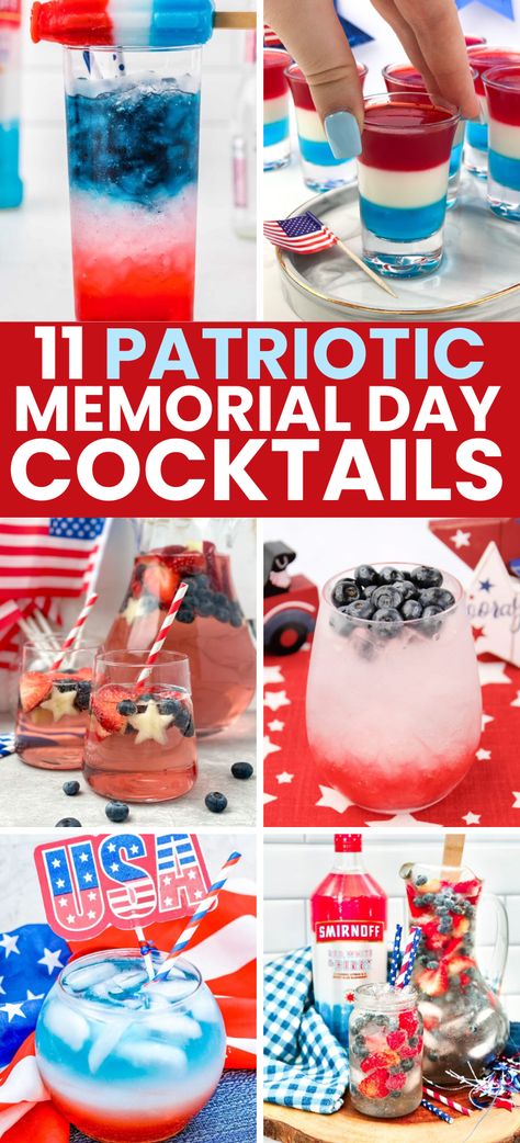 These are the must-make Memorial Day drinks! Patriotic drinks, patriotic cocktails, red white and blue cocktails, red white and blue drinks, recipes for Memorial Day, Memorial Day cocktails. 4th Drinks, Red White And Blue Cocktails, Red White Blue Drink, July Cocktails, Summer Party Drink, Summer Sangria Recipes, Patriotic Drinks, Fourth Of July Drinks, Patriotic Cocktails