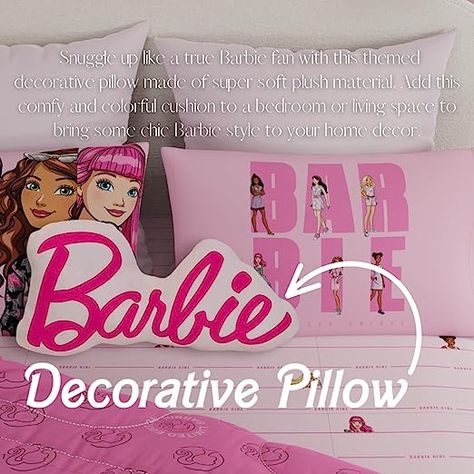 Franco Barbie Movie Luxe Super Soft Plush Squishy Decorative Pillow, 17" Inch Core Decor, Cuddle Pillow, Barbie Logo, Pillow Plush, Barbie Core, Sequin Pillow, Colourful Cushions, Barbie Style, Barbie Movie