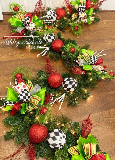 Grinch Mantle, Grinch Decorations, Nutcracker Christmas Decorations, Whimsical Christmas Trees, Diy Christmas Garland, Grinch Christmas Decorations, Wreath Garland, Diy Christmas Ornaments Easy, Whimsical Wreaths