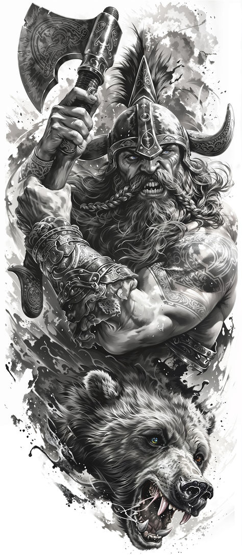 Odin Back Tattoo, Viking Warrior Tattoo Design, Female Viking Tattoo, Viking Valkyrie Tattoo Design, Viking Warrior Art, Valhalla Tattoo, Viking Warrior Men, Viking Drawings, Nordic Warrior