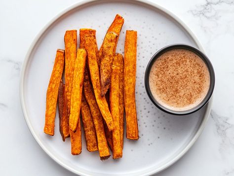 Sweet Potato Fries with Cinnamon and Brown Sugar Dipping Sauce Recipe Dipping Sauce For Sweet Potato Fries, Sweet Potato Fries Dip, Sauce For Sweet Potato Fries, Sweet Potato Fry Dip, Sweet Potato Fries Dipping Sauce, Sweet Potato Fry, Sweet Potato Dip, Potato Fry, Crispy Sweet Potato Fries