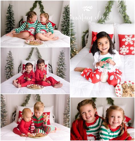 white-bed-christmas-sessions Christmas Photo On Bed, In Bed Christmas Pictures, Christmas Bed Pictures, Diy Bed Photoshoot, Family Christmas Pictures On Bed, Sibling Christmas Photos On Bed, Christmas In Bed Photoshoot, Kids Christmas Pictures At Home, Christmas Pictures In Bed