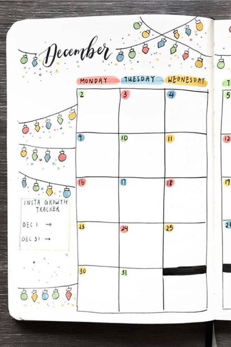 Check out the 25+ best monthly spread ideas for December to try in your own bullet journal! #bujo #bulletjournal #monthlyspread December Monthly Spread, Monthly Spread Ideas, Bujo Themes, Weekly Log, Crazy Laura, December Bullet Journal, Bullet Journal Monthly Spread, Journal Templates, Journal Set