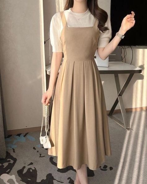 Aesthetic Dresses Casual Korean, Cute Dress Korean Style, Vestidos Aesthetic Vintage, Cute Modest Outfits Casual, Korean Outfits Dress, Modest Dresses Casual Classy, Aesthetic Casual Dress, Korean Cute Dress, Dress Aesthetic Casual