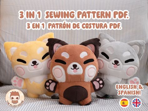 Red panda, Shiba inu, & Wolf pattern, 3 in 1! THIS IS NOT A PHYSICAL PLUSHIE! When you buy this product, you receive a folder with the PDF. instructions on how to assemble the plushies (both in english and spanish), and a folder with the embroidery files (don't worry if you don't have an embroidery machine, there are many other ways that you can make this plush, and it's all explained!). The instructions are very easy to follow along and there are pictures included of each step that will guide y Panda Plush Pattern, Red Panda Plush, Wolf Plush, Wolf Pattern, Panda Plush, Plushie Patterns, Plush Pattern, Red Panda, Shiba Inu