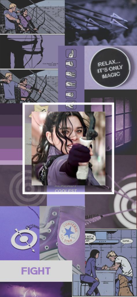 Kate Bishop Wallpaper, Kate Bishop, Hailee Steinfeld, Wallpaper Aesthetic, Screen, Collage