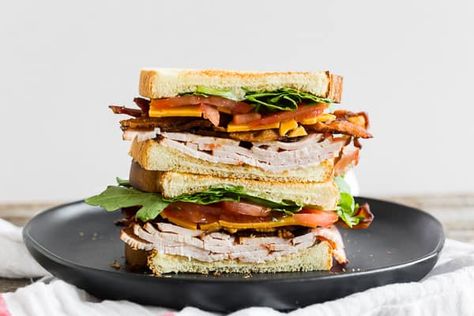 Turkey and Cheese BLT Sandwich | Nutmeg Nanny Turkey Blt Sandwich, Basil Mayonnaise, School Sandwich, Blt Sandwich Recipes, Turkey Blt, Turkey Club, Sandwich Bar, Blt Sandwich, Brunch Food