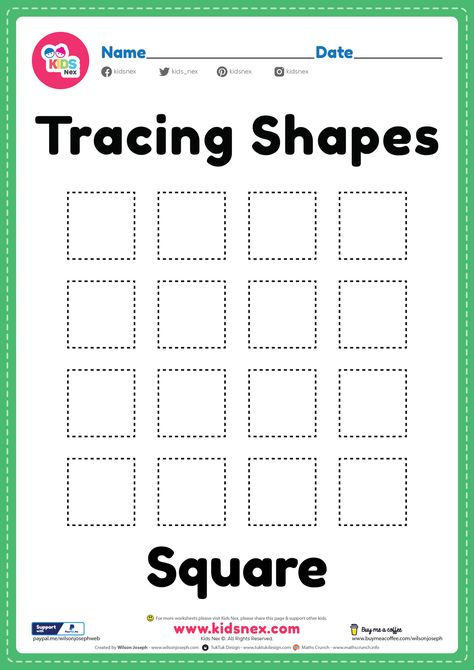 Tracing Square Shapes Worksheets - Free Printable PDF Square Worksheet, Preschool Shapes, Shapes Worksheet Kindergarten, Tracing Worksheets Free, Shape Tracing Worksheets, Worksheet For Kindergarten, Frog Coloring Pages, Free Preschool Worksheets, Sorting Games