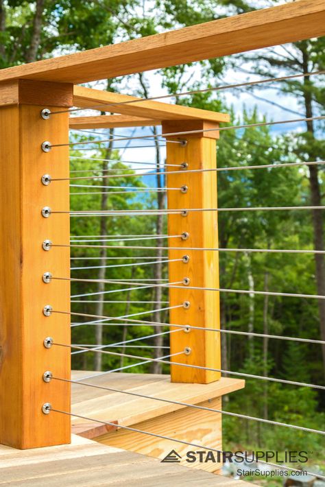 Diy Cable Railing, Cable Railing Diy, Wire Railing, Cable Deck Railing, Deck Railing Kits, Cable Railing Deck, Modern Railing, Cable Railing Systems, Staircase Remodel