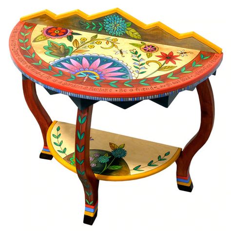 Half Round Table, Whimsical Painted Furniture, Sticks Furniture, Hand Painted Table, Whimsical Furniture, Hippie Homes, Round Accent Table, Happy Hippie, Des Moines Iowa