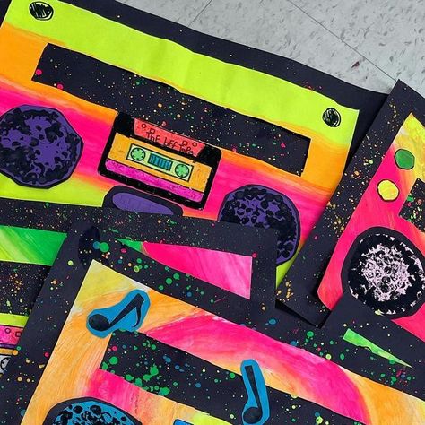 Ashley H on Instagram: "More 5th grade boom boxes 🎶 Painting, collage, and a little printmaking! #elementaryart #artprojectsforkids" Boom Box, 5th Grade Art Lessons, Boombox Art, Teaching Art Elementary, Glowing Art, Art Lesson Plans, Middle School Art, Art Lessons Elementary, Art Teacher