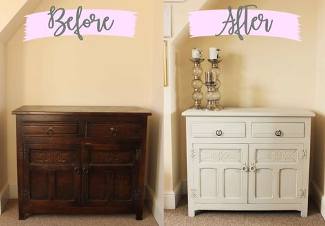 Upcycling a vintage wooden cabinet with Rust-Oleum Chalky Finish Furniture Paint in Winter Grey. Upcycled Dark Wood Furniture, Small Nursery Ideas, Furniture Images, Small Nursery, Dark Wood Furniture, Bedroom Makeovers, Painting Wood Furniture, Blue Lounge, Dark Wood Cabinets