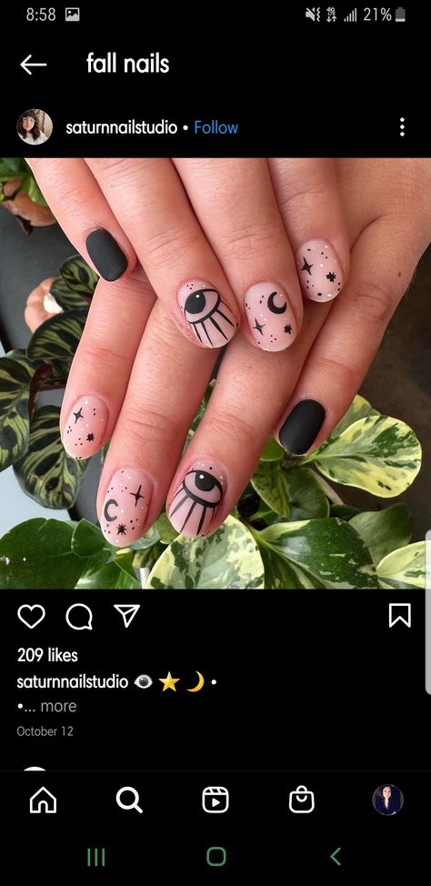 Salem Inspired Nails, Witch Nail Designs Short, Short Witchy Nail Designs, Short Witch Nails, Witchy Short Nails, Tattoo Nails Designs, Witchy Nail Designs Short, Witchy Nail Art Short Nails, Summer Witchy Nails