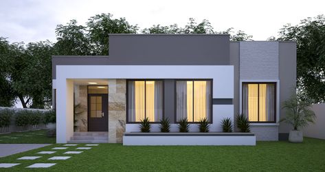 Modern House Design Exterior Flat Roof, Exterior Design Ground Floor, Home Ground Floor Design, Modern House Exterior 1 Story, Ground Floor House Design Exterior, Facade House 1 Floor, Ground Floor Exterior Design, Modern Ground Floor House, Flat Roof House Exterior