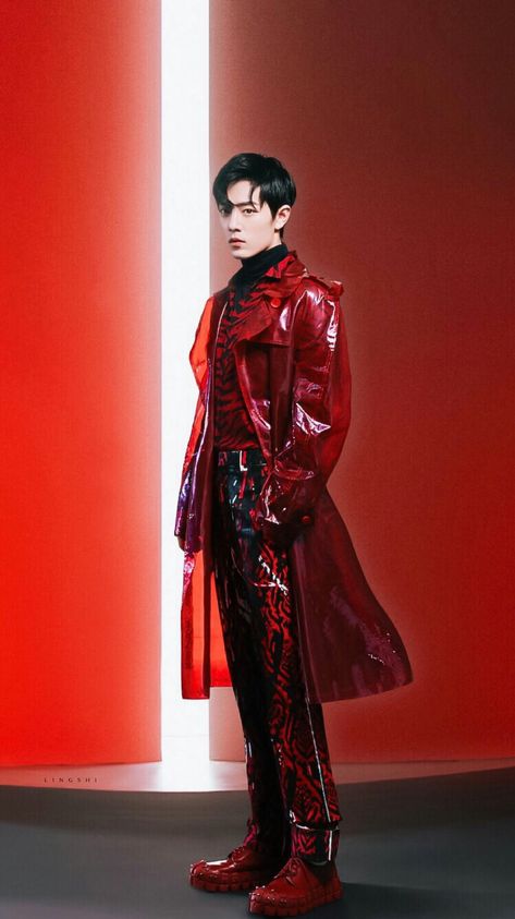 Red Prince Outfit, Rouge Outfit Fantasy Male, Red Stage Outfits Kpop Male, Cyberpunk Outfit Male Neon, Red Fantasy Outfit Male, Black And Red Fantasy Outfit Male, Male Model Outfits, High Fashion Men, Gender Fluid Fashion