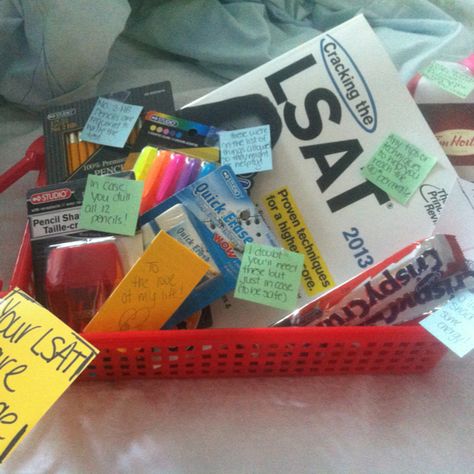 LSAT care package! Made with love. :) Study Care Package, Lsat Study, Law School Admission, Law School Application, Lsat Prep, Neat Gift Ideas, Above The Law, Study Gift, Harvard Law